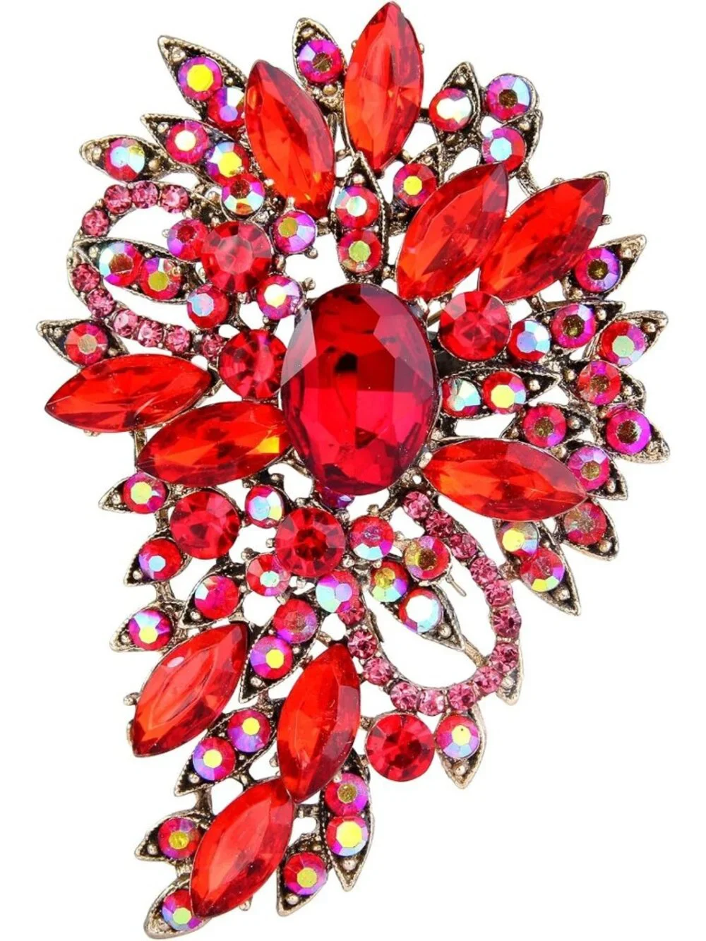 Elegant Austrian Crystal Flower Leaf Bouquet Brooch for Weddings & Special